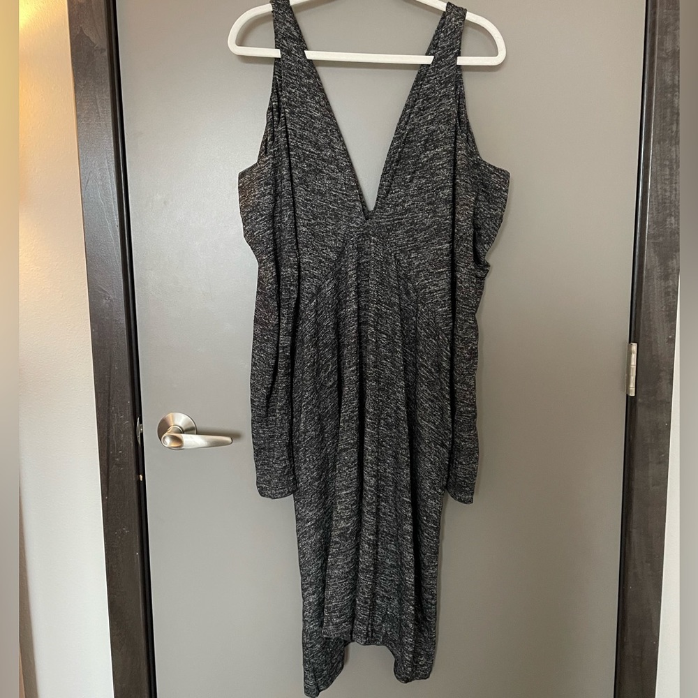 Maeve Anthropologie Midi Dress Cold Shoulder Cut-Out V-Neck Women’s Large Gray